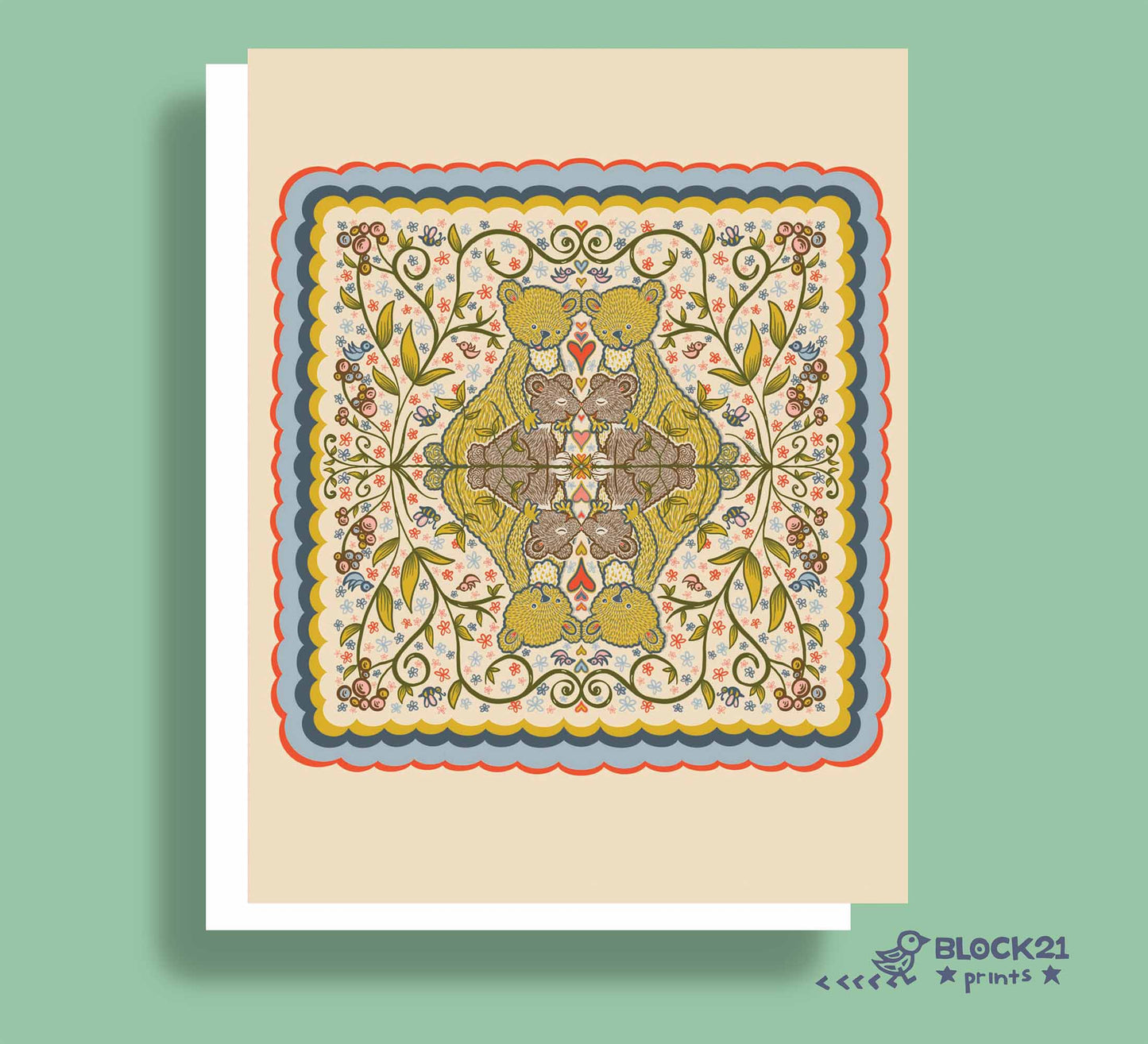 Scandinavian Folk Art Bear Greeting Card