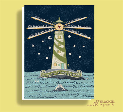 Lighthouse Beacon - Thank You - Blank Greeting Card