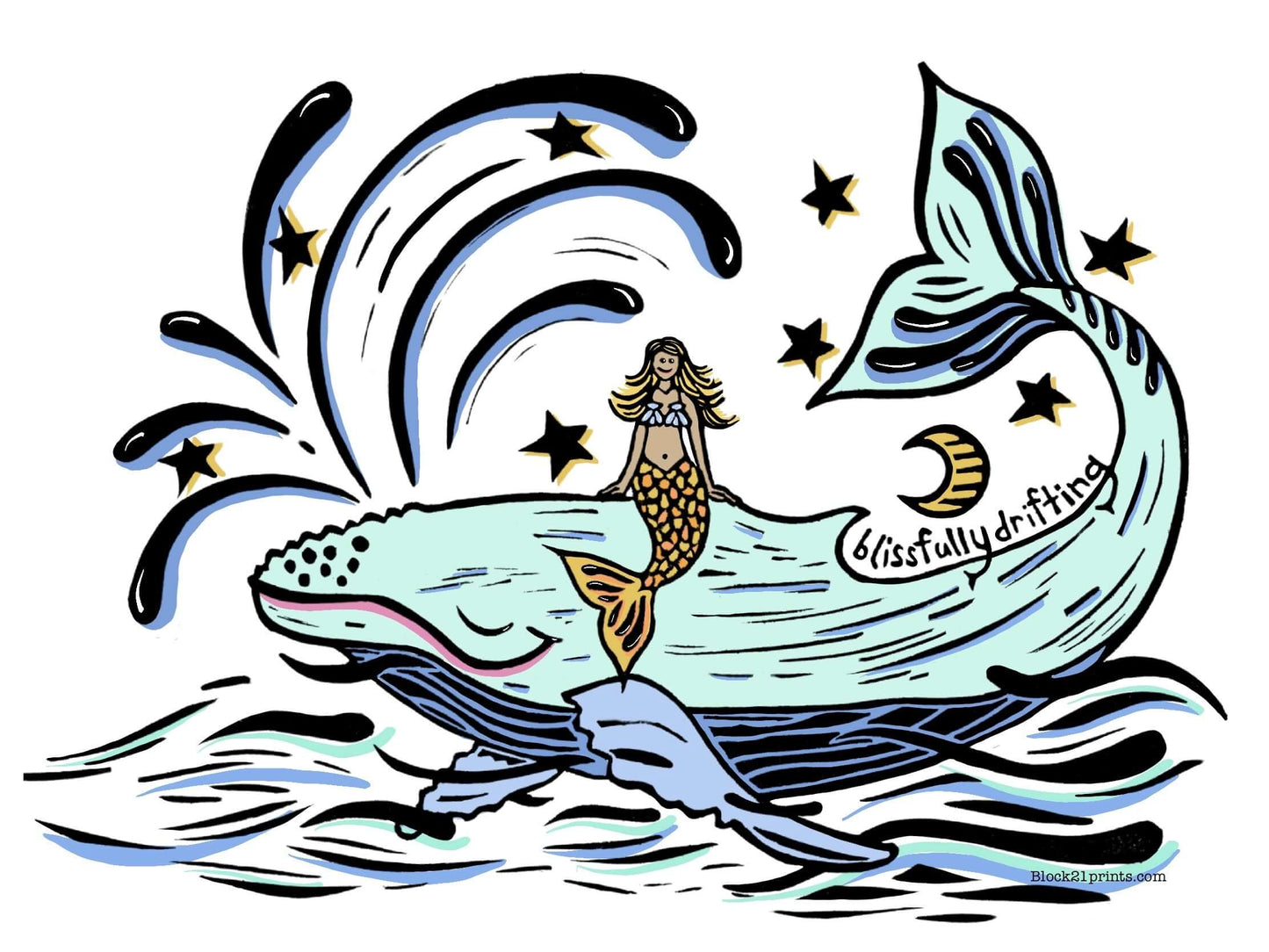 Blissfully Drifting Whale and Mermaid Sticker Decal