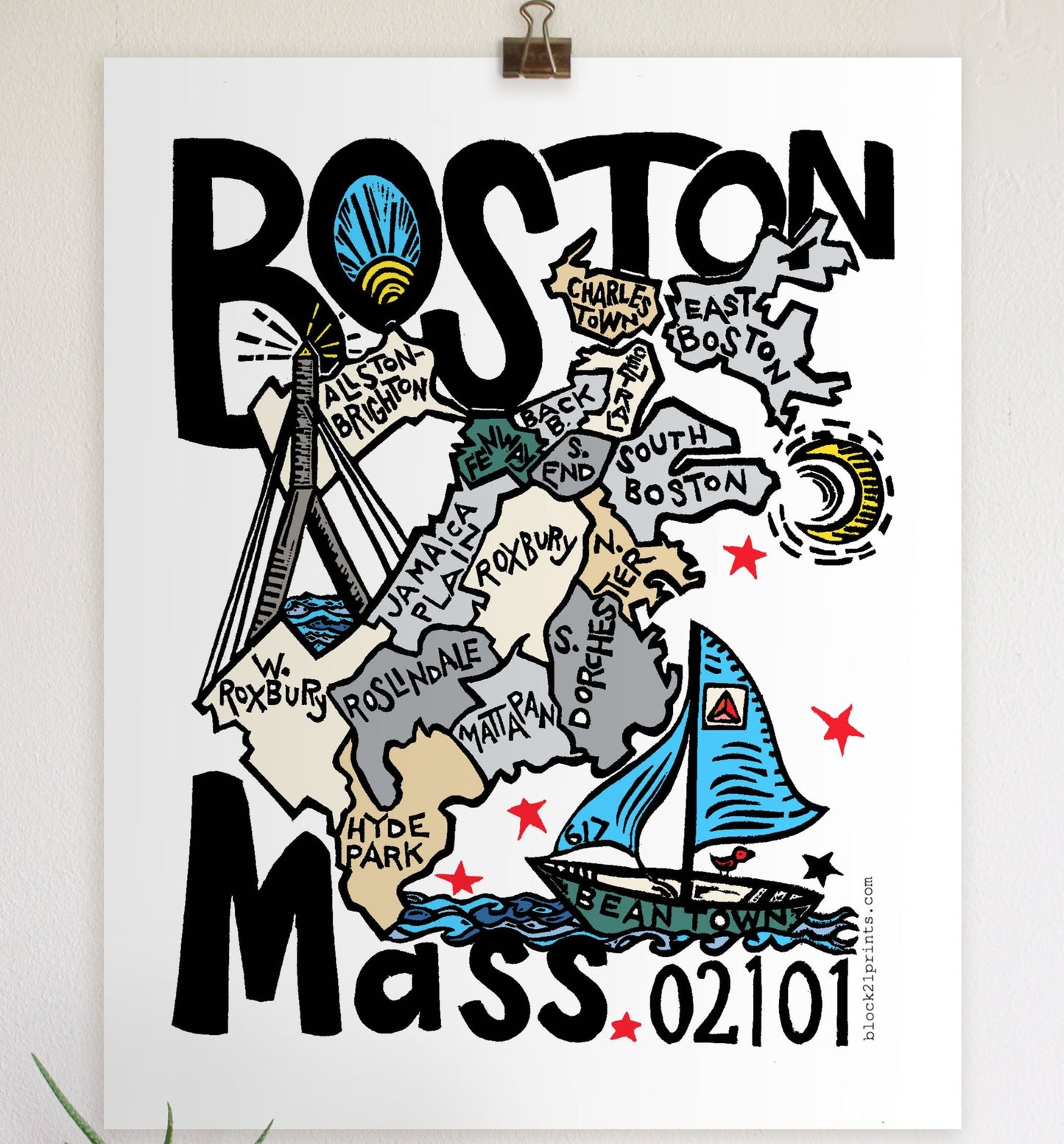 Boston Massachusetts City Map vinyl sticker decal
