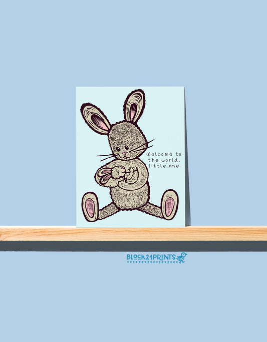 Baby Card - Bunny - Welcome Little One - Blank Greeting Card