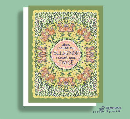 Fox Blessings Quote Greeting Card – “When I Count My Blessings I Count You Twice”