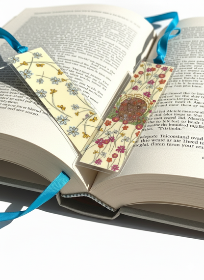 Wildflower Lion Bookmark with Ribbon • Double-Sided 2x8 Laminate Bookmark