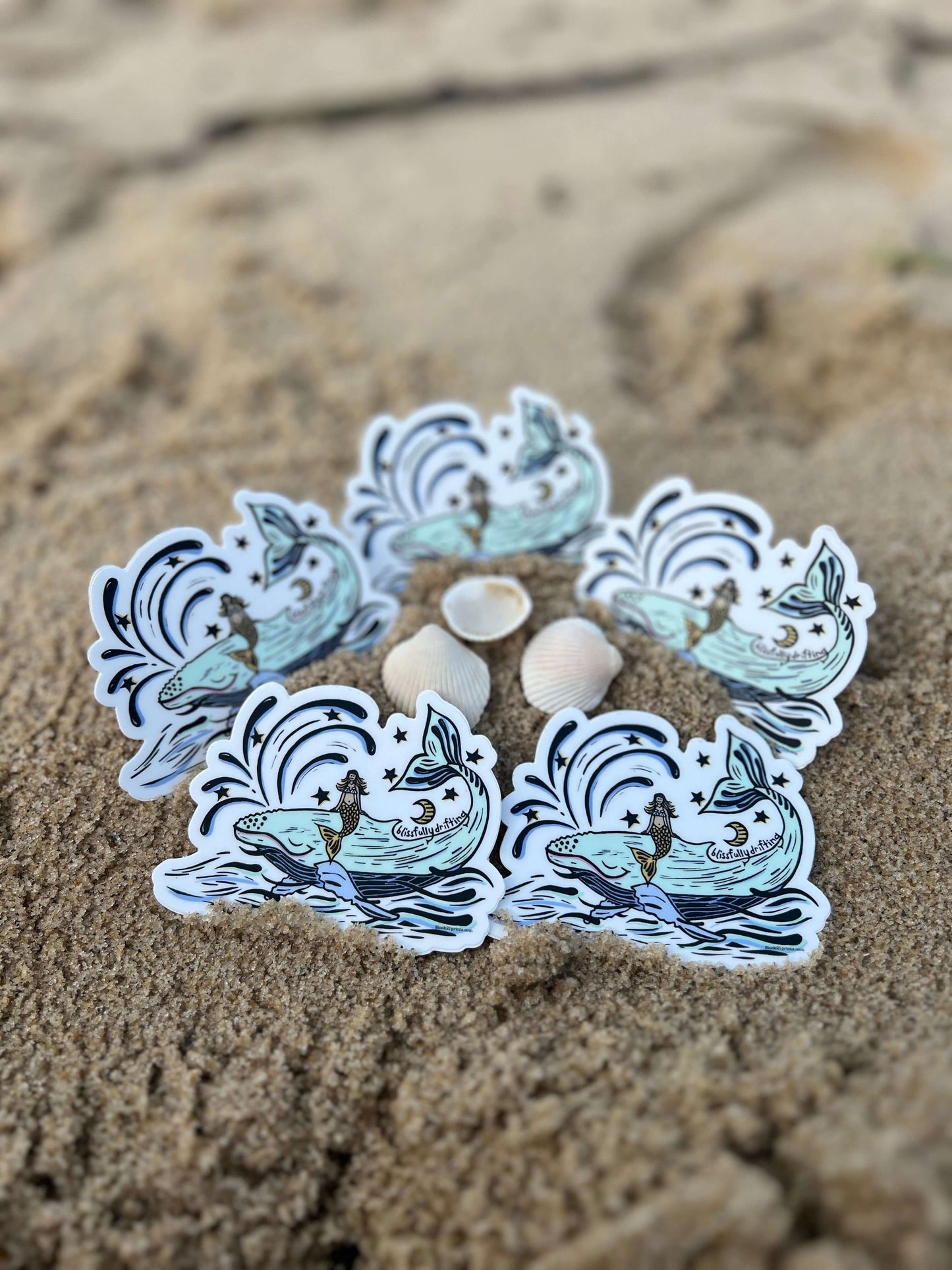 Blissfully Drifting Whale and Mermaid Sticker Decal