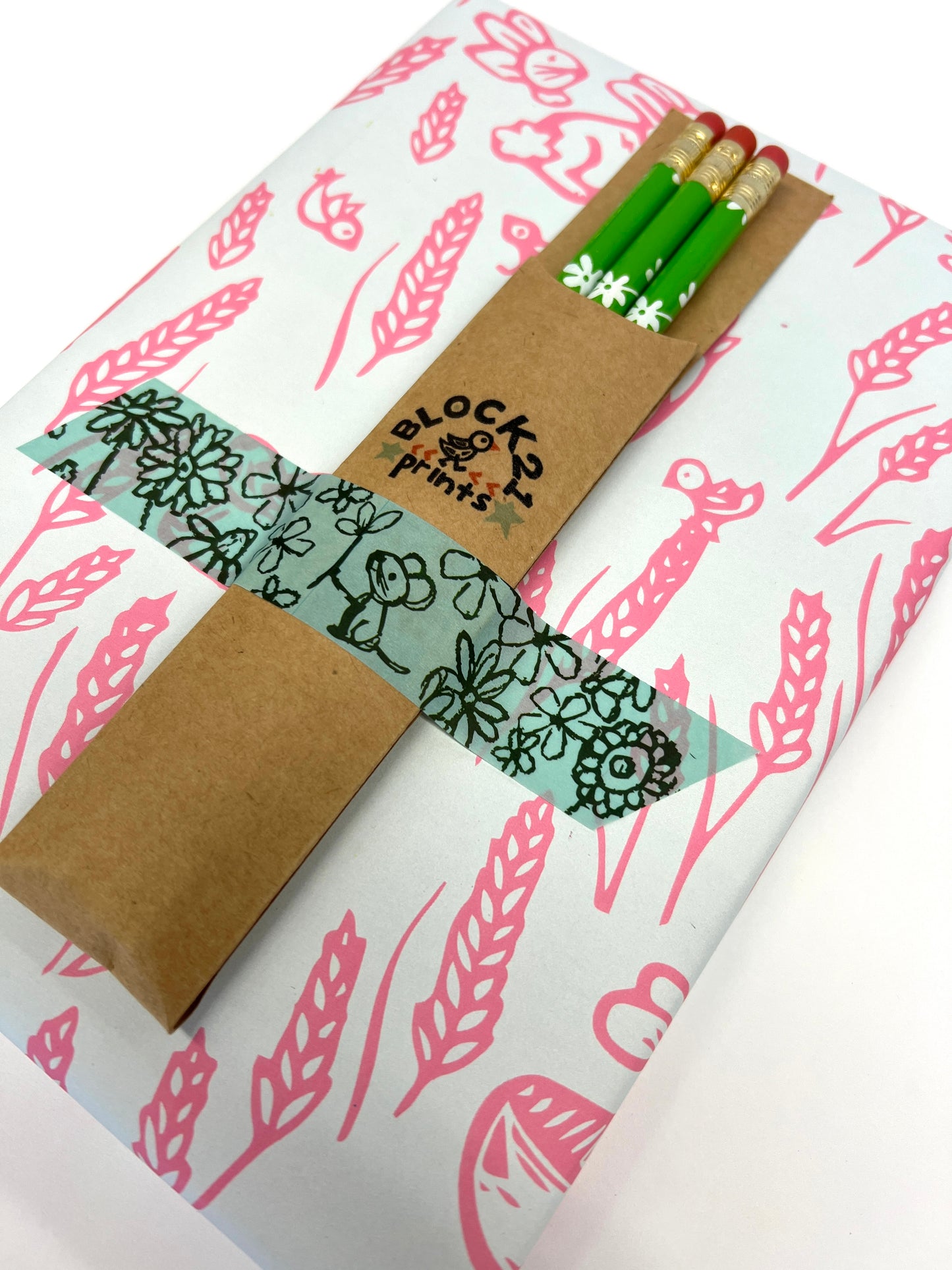 Pink Bunnies and Wheat Gift Wrap Sheet - set of two