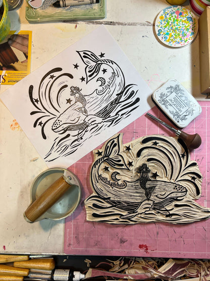 Blissfully Drifting Whale and Mermaid Sticker Decal