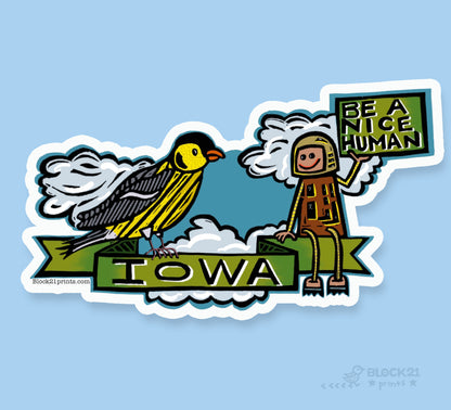 Iowa Yellow American Goldfinch Be a Nice Human Sticker Decal