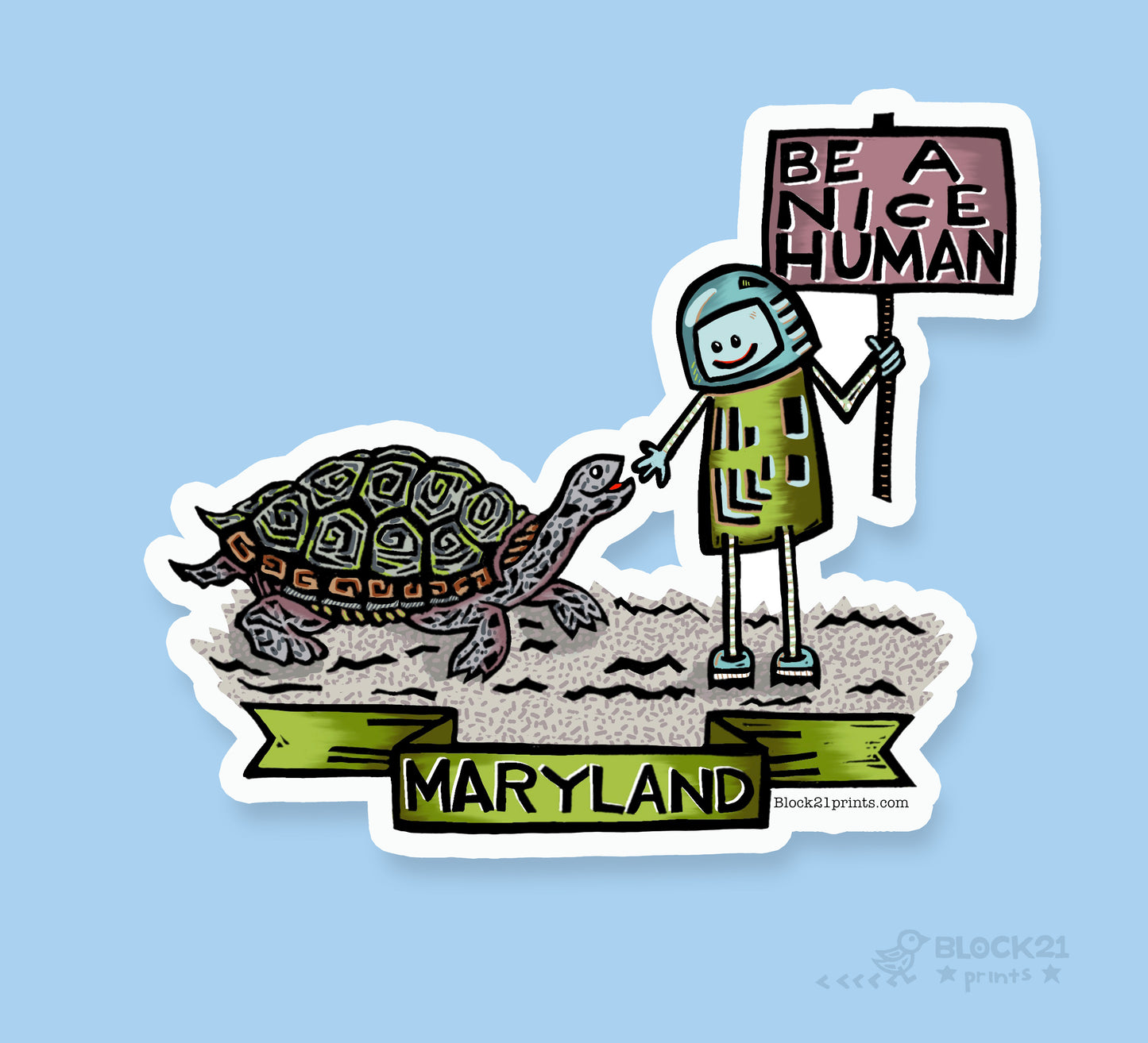 Maryland Terrapin Turtle Be a Nice Human Sticker Decal