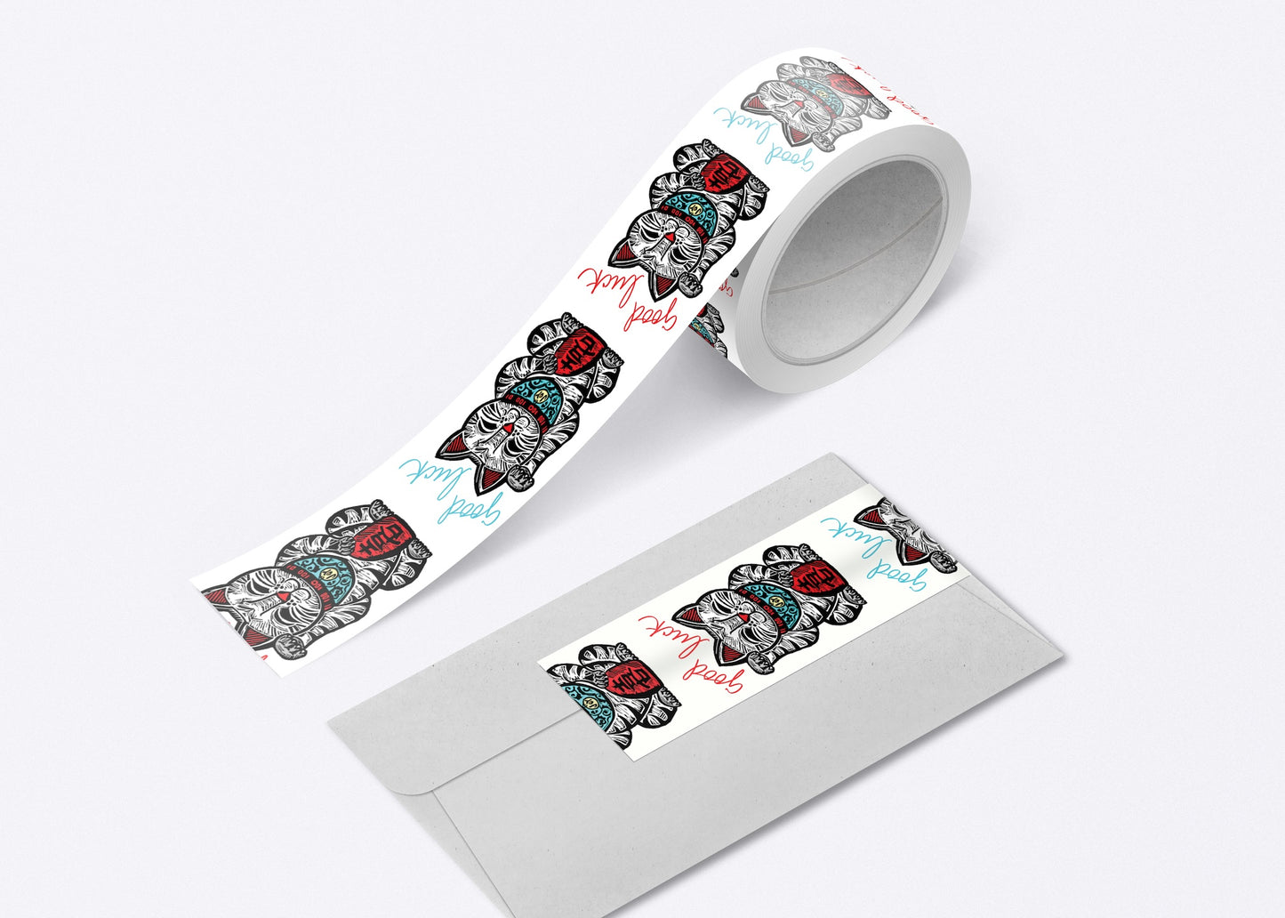 Neko Lucky Cat Washi Tape | 1 Inch Washi Tape | Japanese Cat Tape | Good Luck Gift