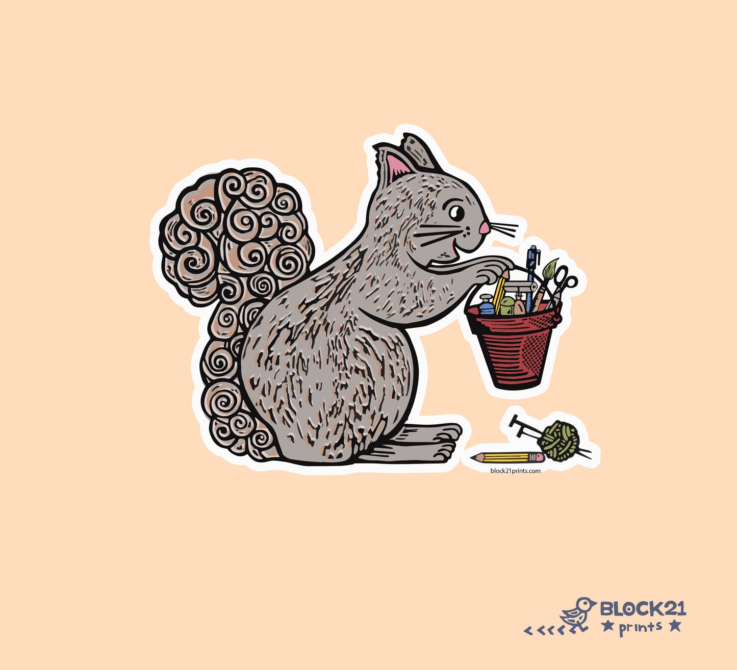 Art Squirrel Die Cut Sticker Decal