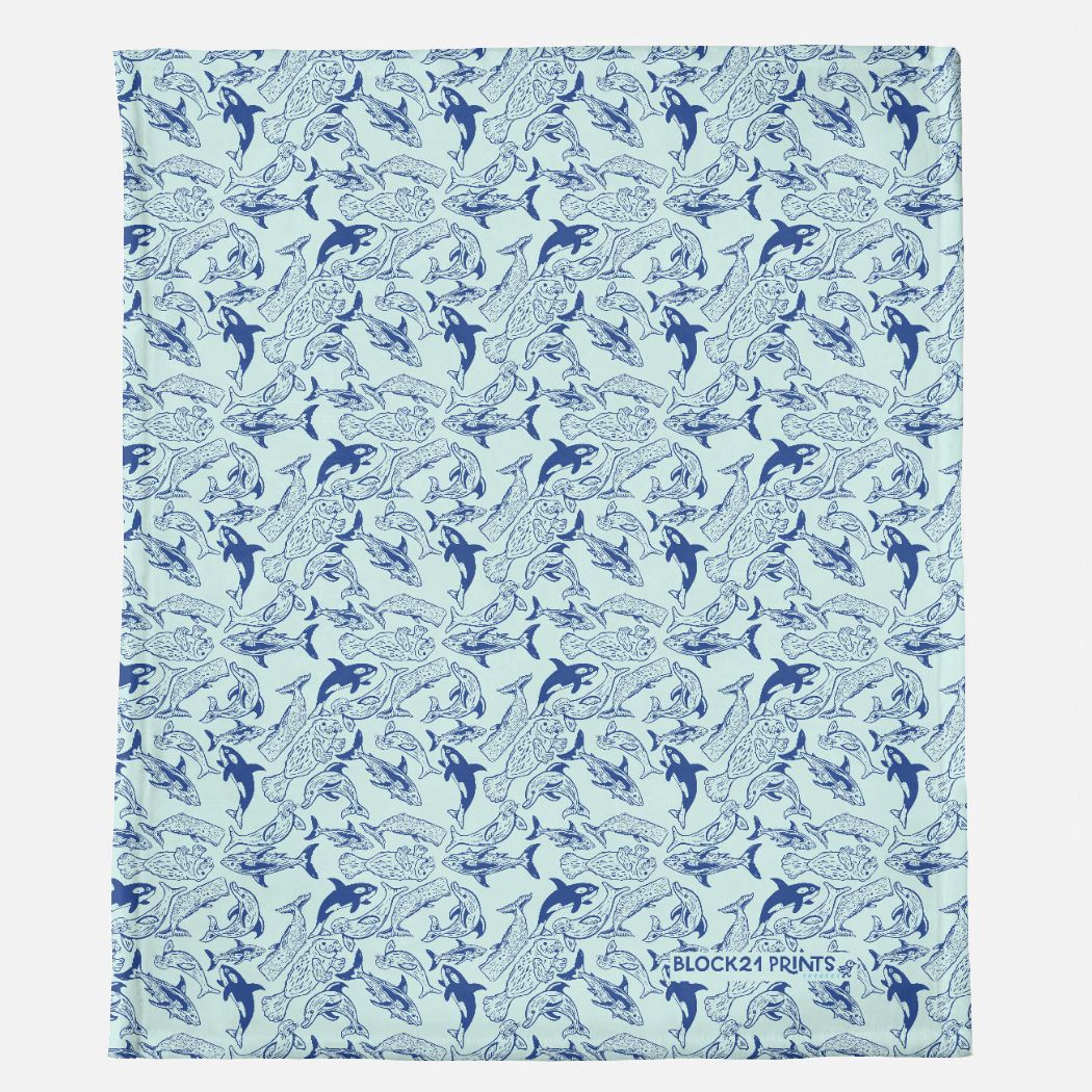 Ocean Animals Minky Blanket - 50" x 60" - FREE SHIPPING
