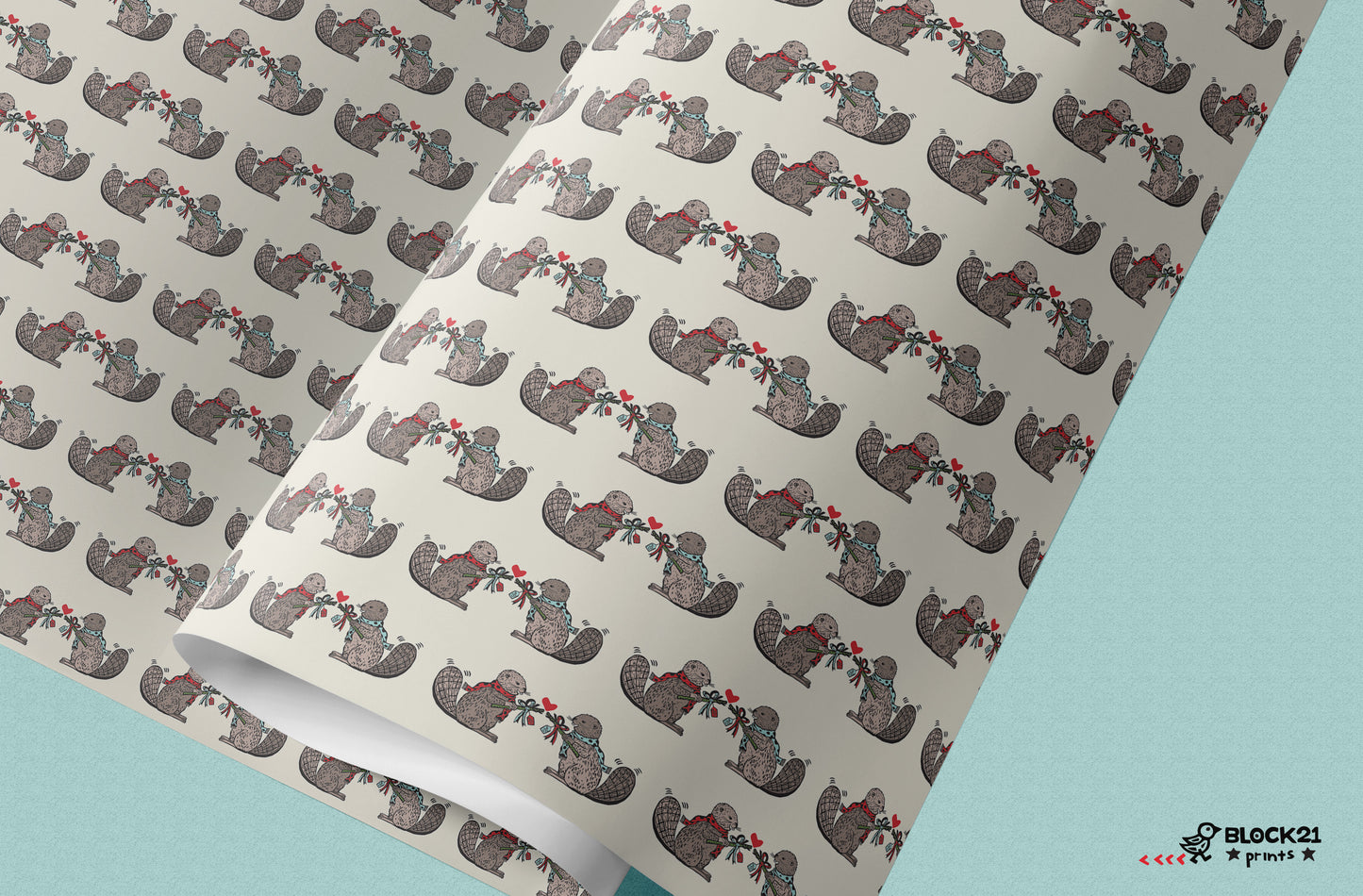 Holiday Winter Beaver Pals Gift Wrap Sheet - set of two sheets