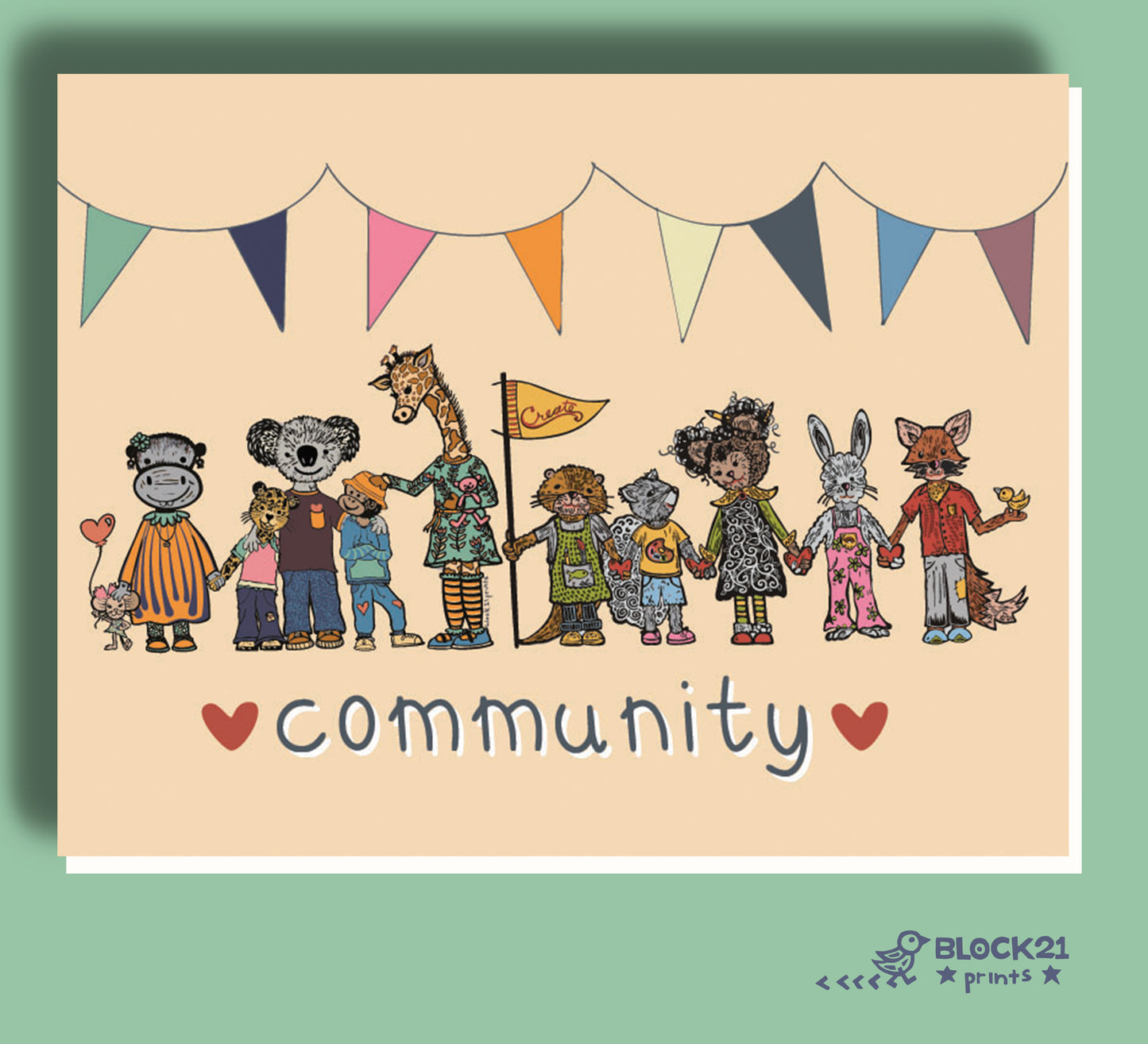Community Animals Blank Greeting Card