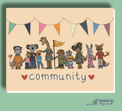 Community Animals Blank Greeting Card