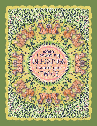 Fox Blessings Quote Greeting Card – “When I Count My Blessings I Count You Twice”