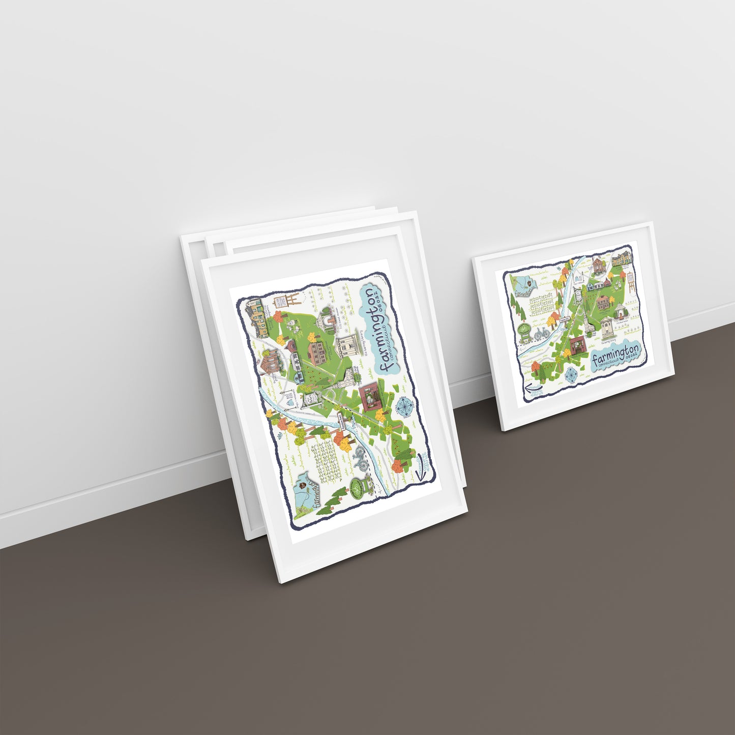 Farmington Connecticut - Illustrated Map - Limited Edition - Signed Fine Art Print - 11" X 14"