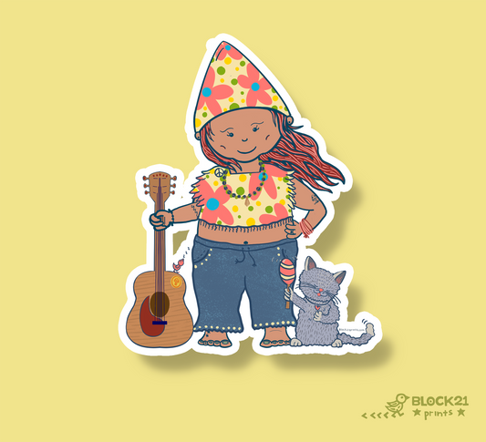 Hippie Girl Gnome Vinyl Sticker Weather Proof Decal
