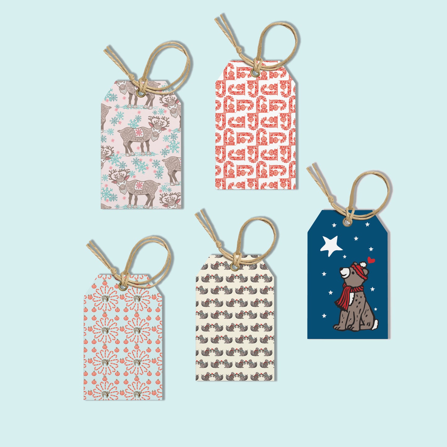 Holiday Gift Tags - set of 5 - Multipack designs