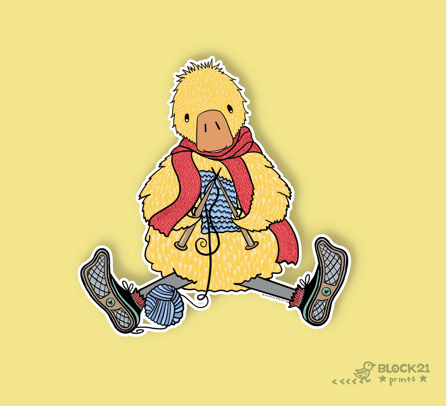 Knitting Duck Vinyl Sticker | Waterproof