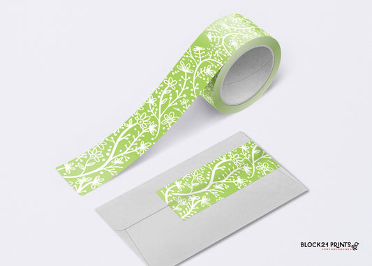 Lime Green White Vines 1 inch Washi Tape