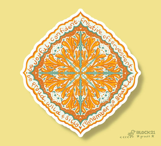 Encouragement Orange & Teal Sticker – Empowering Words Radial Design