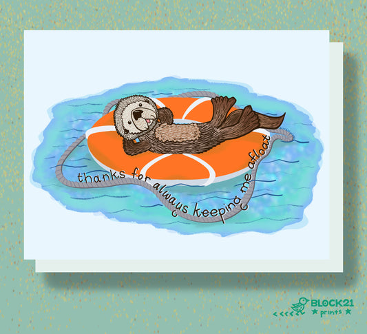 Otter Orange Float - Thank You - Blank Greeting Card