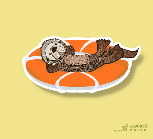 Otter in a Buoy Vinyl Sticker Weather Proof Decal