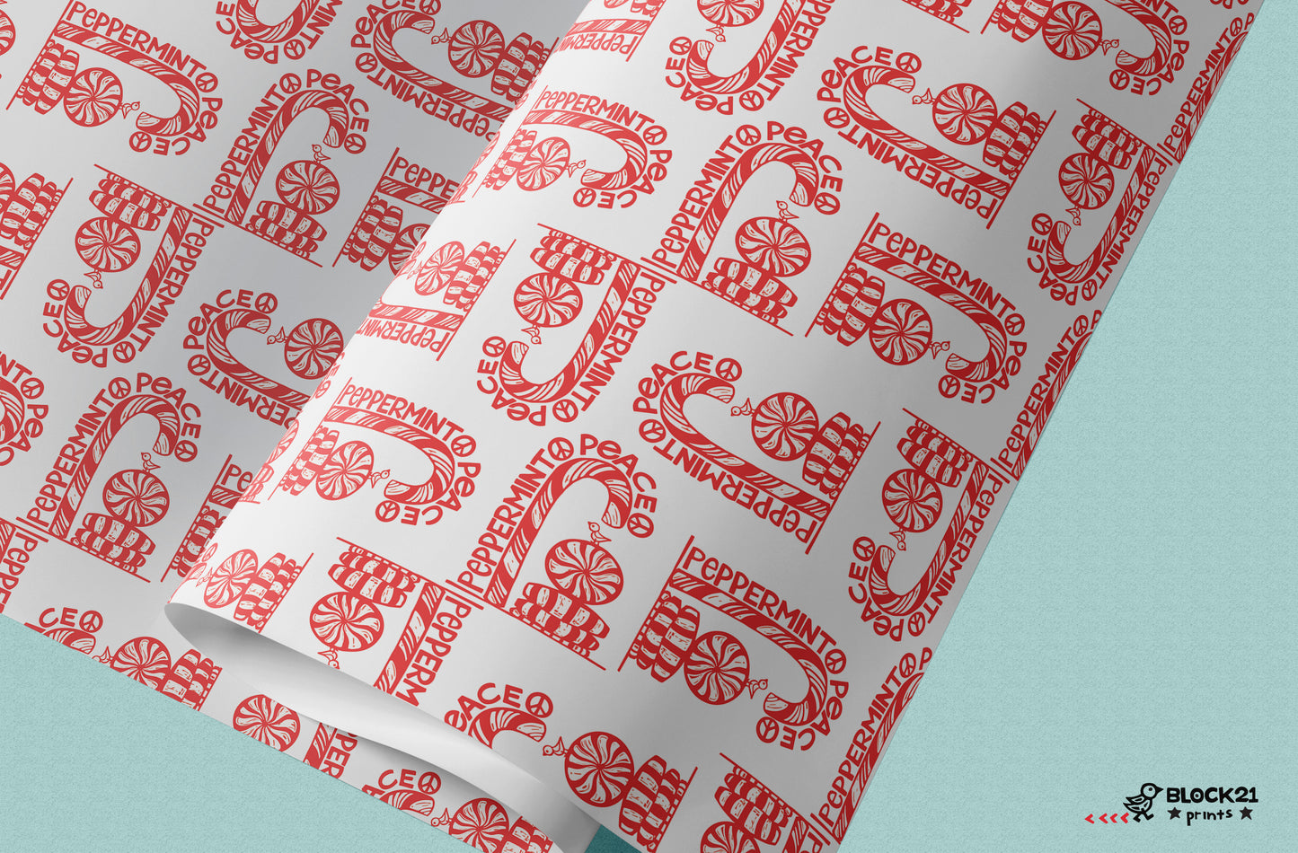 Holiday Peppermint Peace Gift Wrap Sheet - set of two sheets