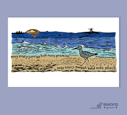 Beach Sunrise Sunset Mantra Blank Greeting Card A2