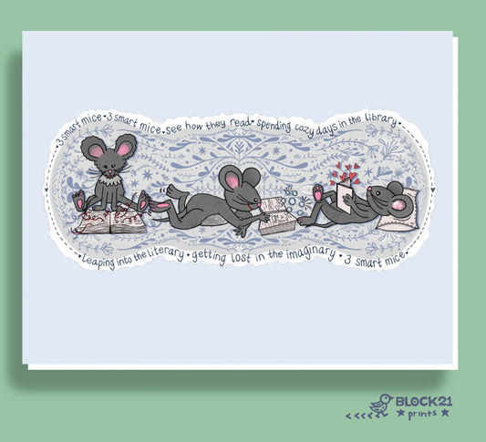 Three Smart Mice Reading Card | A2 Blank Inside