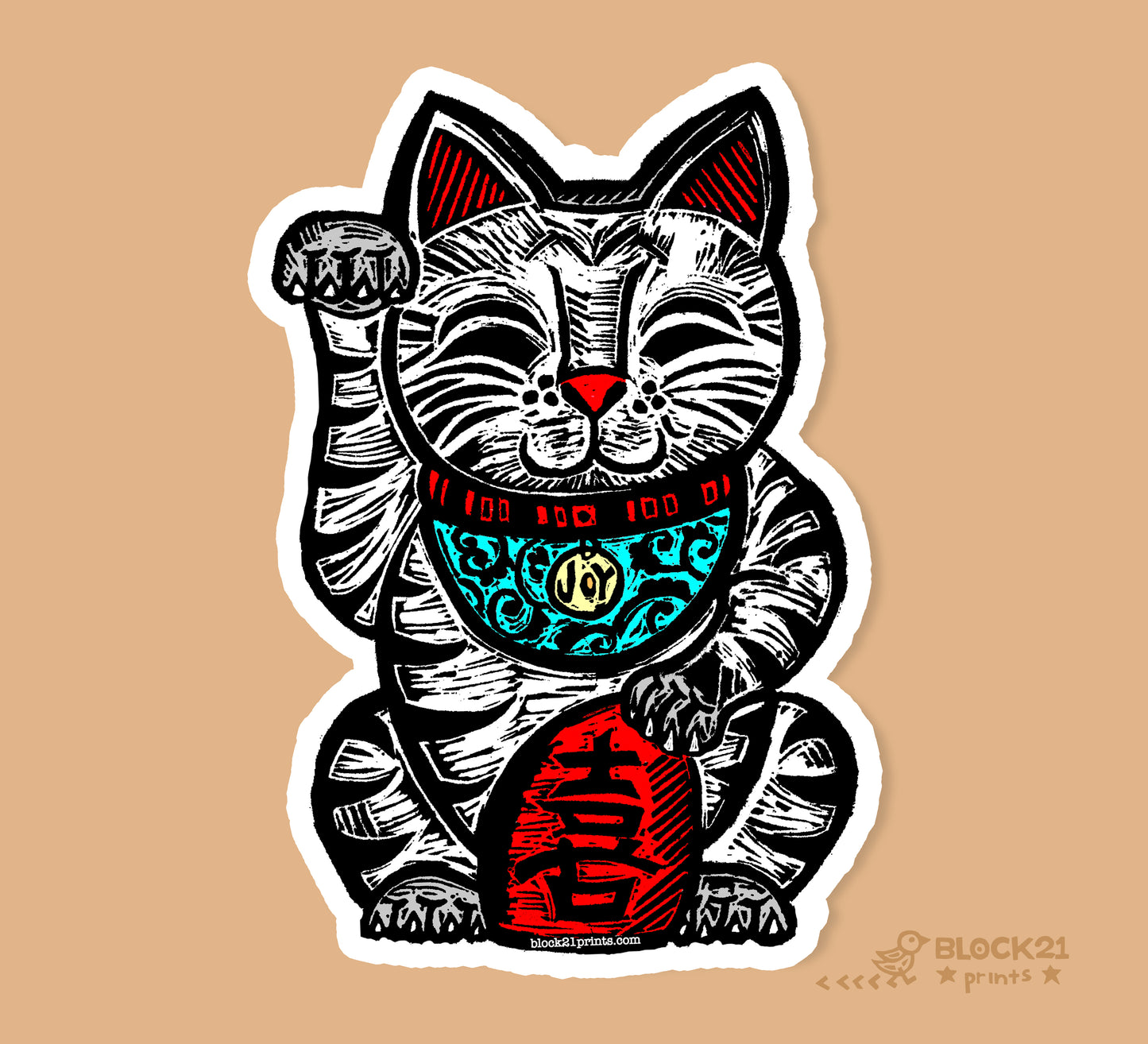 Waving Good Luck Kitty Cat Sticker – Die Cut Vinyl
