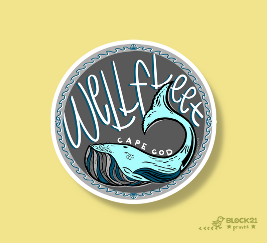 Wellfleet Cape Cod Whale Vinyl Sticker Weather Proof Decal