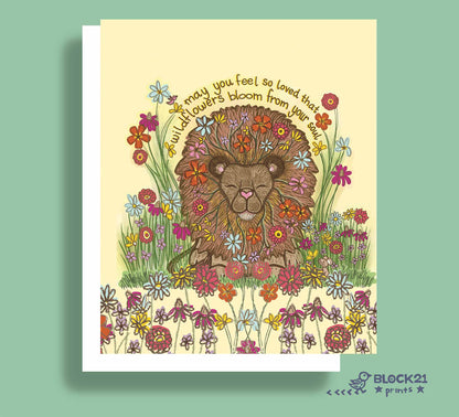 Wildflower Lion - Encouragement - Blank Greeting Card